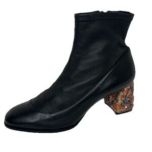 Sophia Webster Stella Black Leather Embellished Ankle Boots‎ Womens Size 39.5/8